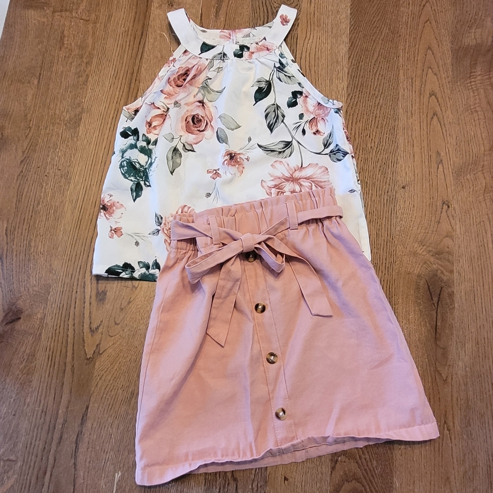 Floral Print Halter Neck Top + A-line Skirt Set